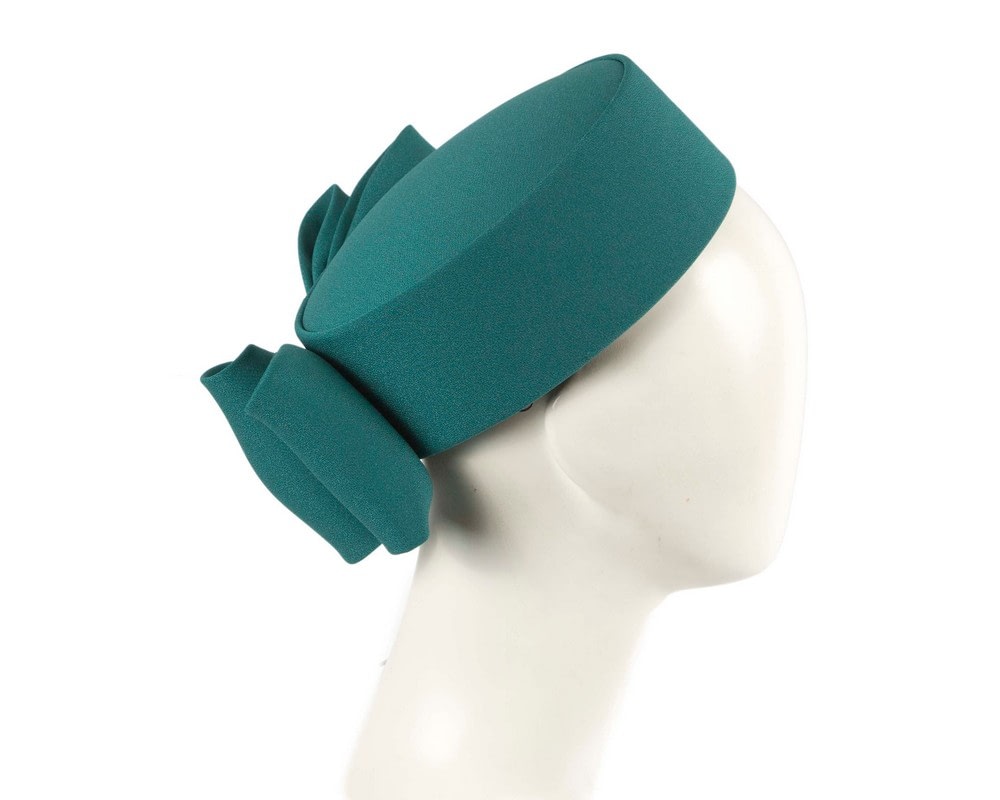 Fascinators Online - Elegant Teal Sculpted Bow Pillbox Hat by Cupids Millinery