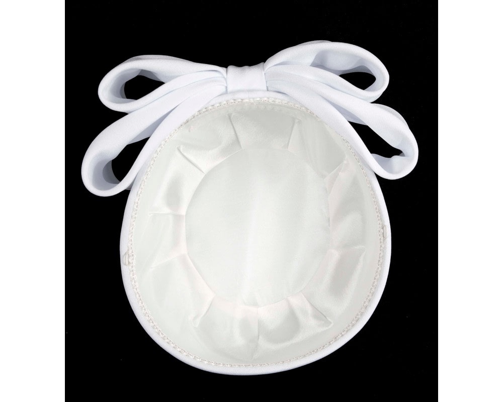Elegant White Sculpted Bow Pillbox Hat by Cupids Millinery - Image 3