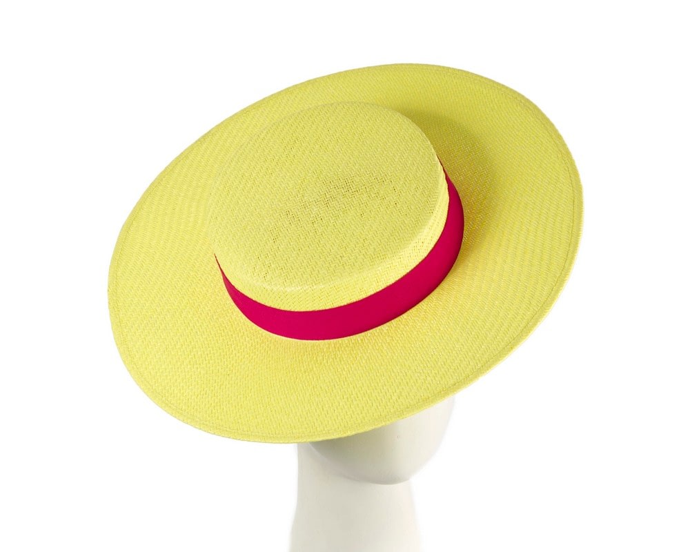 Fascinators Online - Max Alexander Fluro Yellow & Fuchsia Boater Hat
