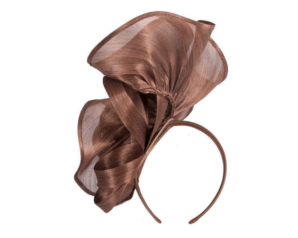 Coffee sculptured silk abaca fascinator by Fillies Collection - Fascinators Online Coffee sculptured silk abaca fascinator by Fillies Collection - Image 4