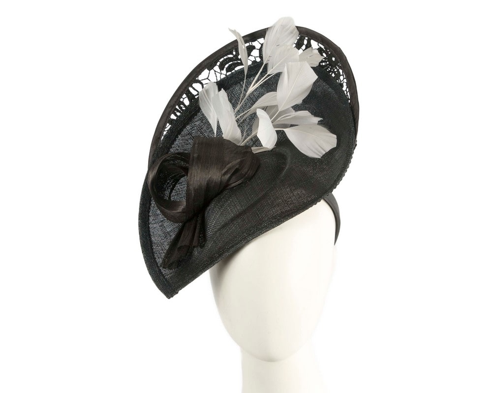 Fascinators Online - Black & white sinamay & lace fascinator by Fillies Collection