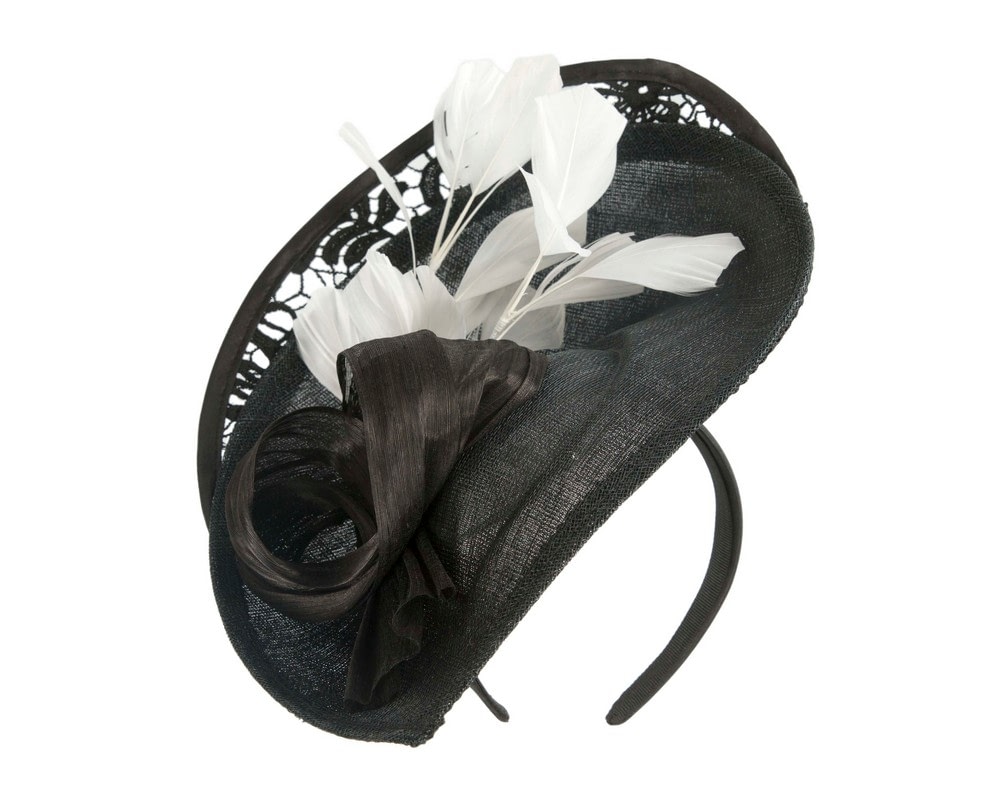 Fascinators Online - Black & white sinamay & lace fascinator by Fillies Collection