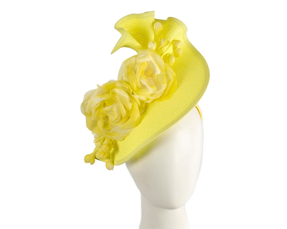 Fascinators Online - Bespoke large fluro yellow flower fascinator by Fillies Collection