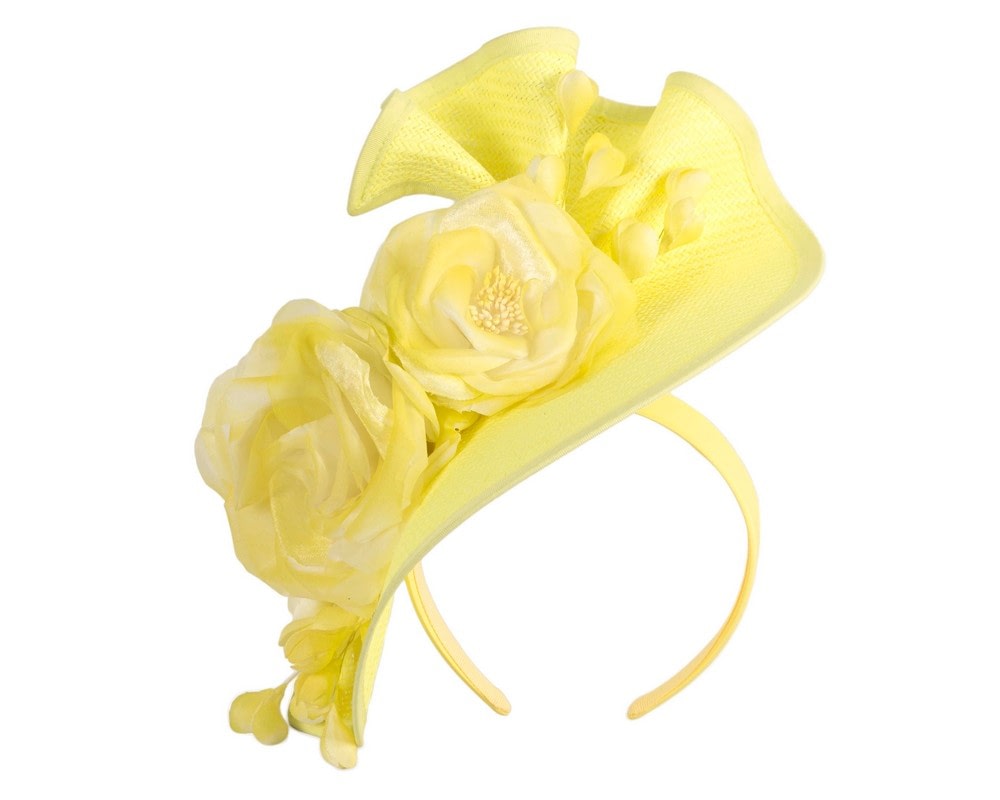 Fascinators Online - Bespoke large fluro yellow flower fascinator by Fillies Collection