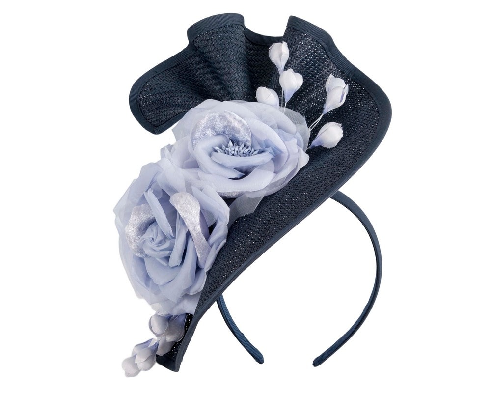 Fascinators Online - Bespoke large navy & blue flower fascinator by Fillies Collection