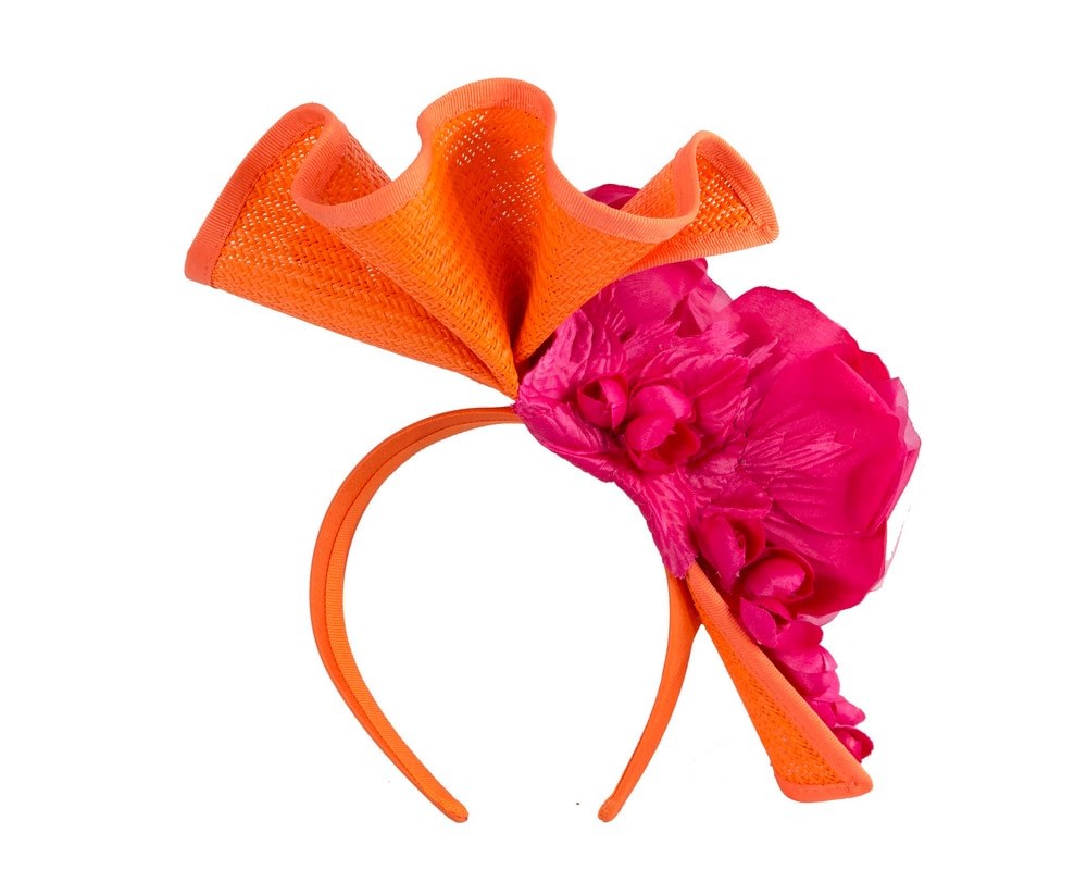Bespoke large orange & fuchsia flower fascinator by Fillies Collection - Fascinators Online Bespoke large orange & fuchsia flower fascinator by Fillies Collection - Image 4