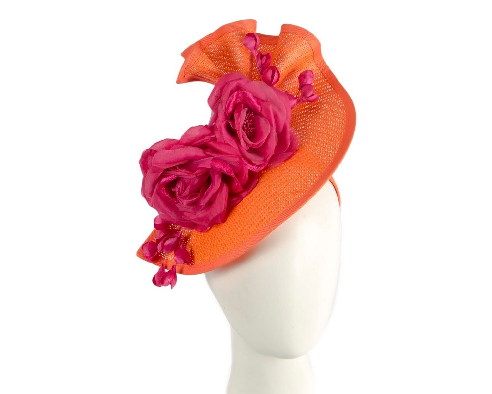 Fascinators Online - Bespoke large orange & fuchsia flower fascinator by Fillies Collection