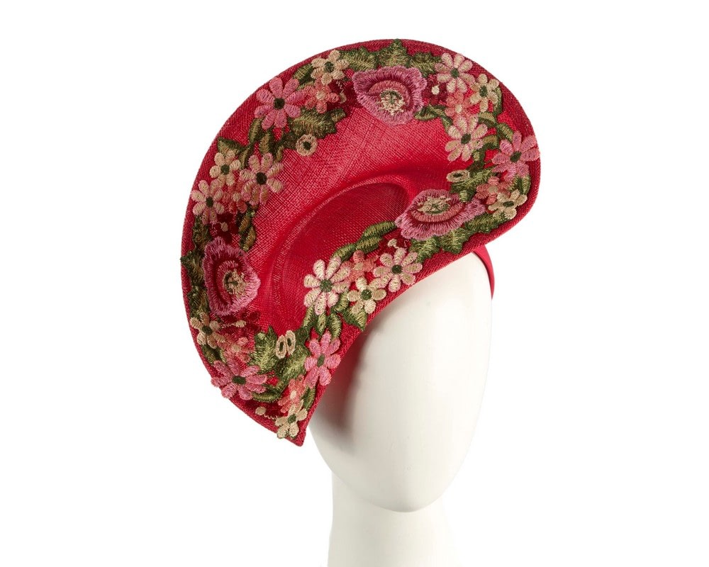 Fascinators Online - Red Floral Fascinator with Embroidered Lace - Fillies Collection