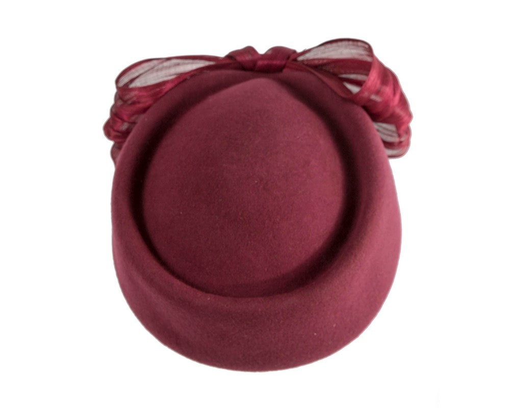 Fascinators Online - Wine-colored felt ladies fashion beret hat with bow by Fillies Collection