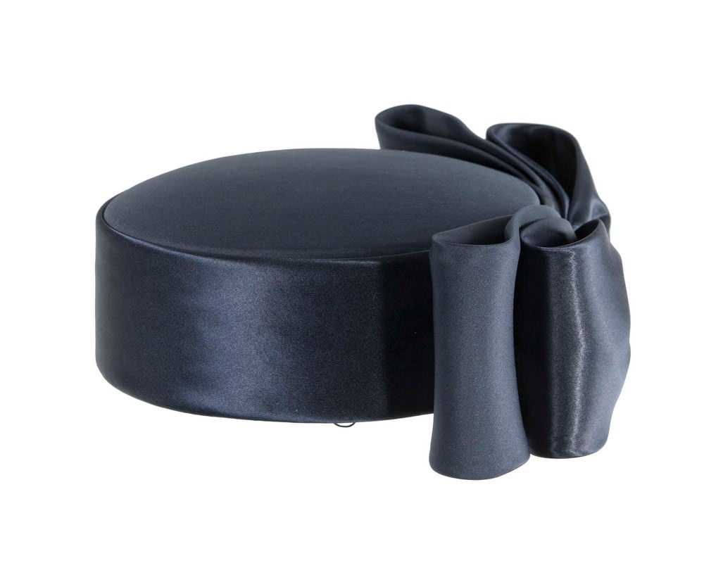 Elegant Navy Sculpted Bow Pillbox Hat by Cupids Millinery - Image 4