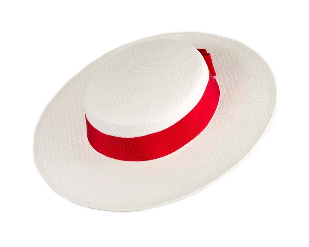 Fascinators Online - White & red boater hat by Max Alexander