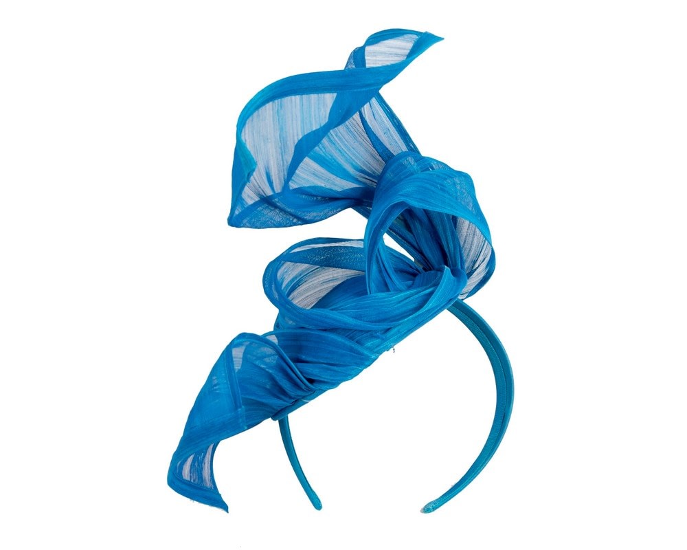 Blue silk abaca racing fascinator by Fillies Collection - Fascinators Online Blue silk abaca racing fascinator by Fillies Collection - Image 4