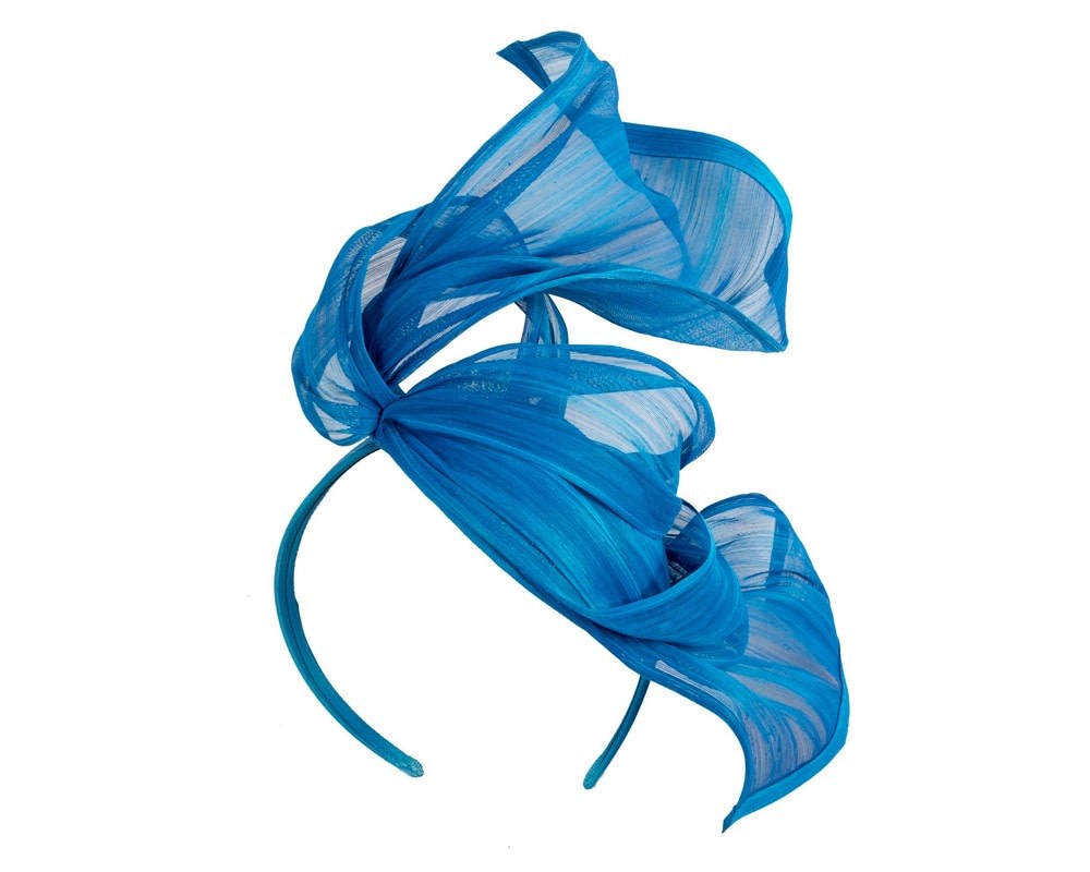 Blue silk abaca racing fascinator by Fillies Collection - Fascinators Online Blue silk abaca racing fascinator by Fillies Collection - Image 2