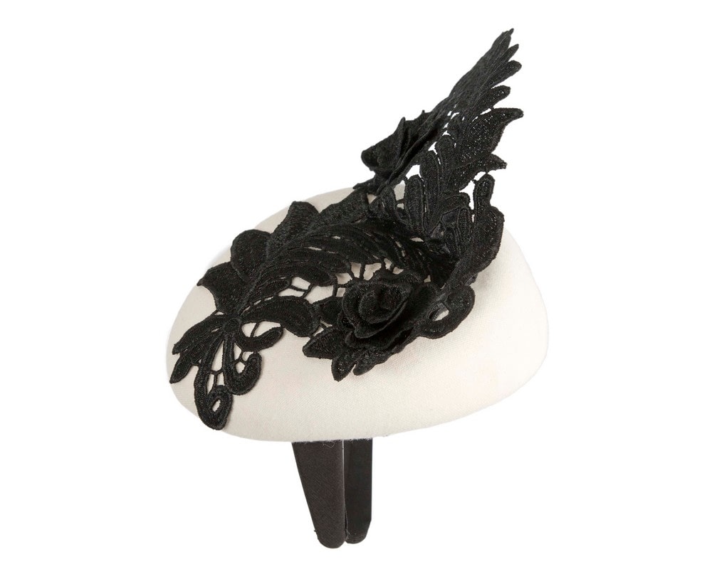 Sophisticated Cream & Black Pillbox Fascinator by Fillies Collection - Fascinators Online Sophisticated Cream & Black Pillbox Fascinator by Fillies Collection - Image 3