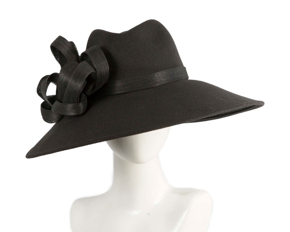 Fascinators Online - Black Wide-Brim Ladies Winter Hat by Fillies Collection
