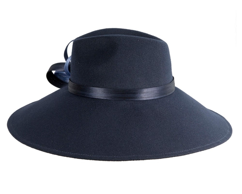 Navy Wide-Brim Ladies Winter Hat by Fillies Collection - Fascinators Online Navy Wide-Brim Ladies Winter Hat by Fillies Collection - Image 3