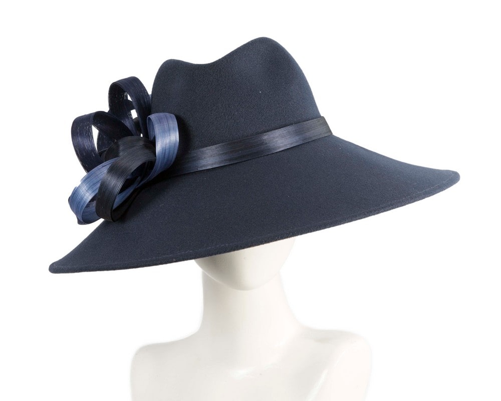 Fascinators Online - Navy Wide-Brim Ladies Winter Hat by Fillies Collection