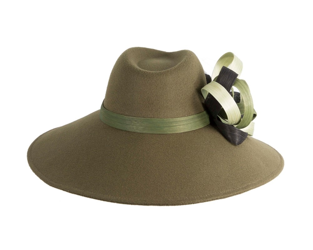 Olive Green Wide-Brim Ladies Winter Hat by Fillies Collection - Fascinators Online Olive Green Wide-Brim Ladies Winter Hat by Fillies Collection - Image 6