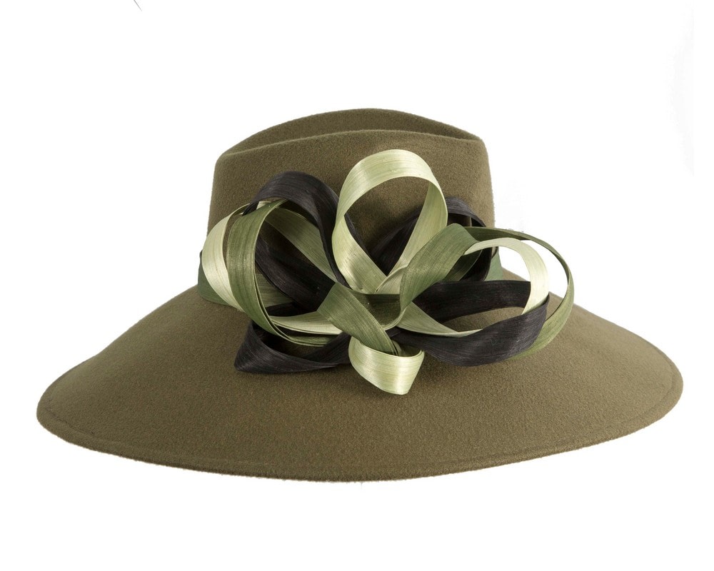 Olive Green Wide-Brim Ladies Winter Hat by Fillies Collection - Fascinators Online Olive Green Wide-Brim Ladies Winter Hat by Fillies Collection - Image 4