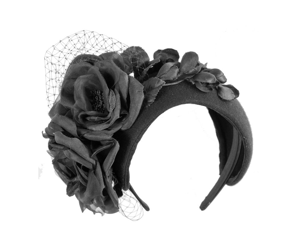Fascinators Online - Wide black flower winter fascinator headband by Fillies Collection