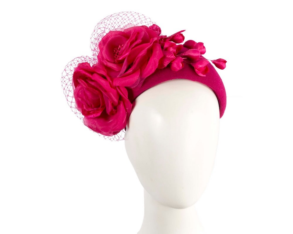 Fascinators Online - Wide fuchsia flower winter fascinator headband by Fillies Collection