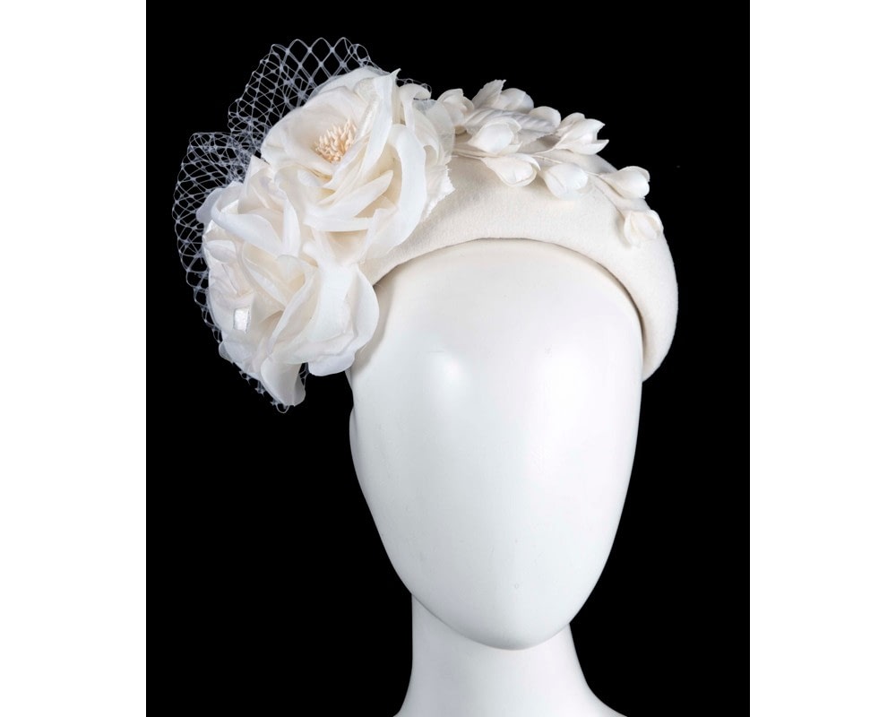 Fascinators Online - Wide cream flower winter fascinator headband by Fillies Collection