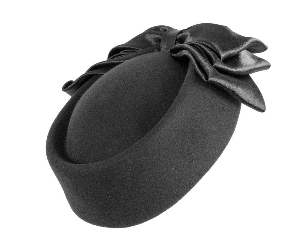 Fascinators Online - Large black felt pillbox hat by Fillies Collection