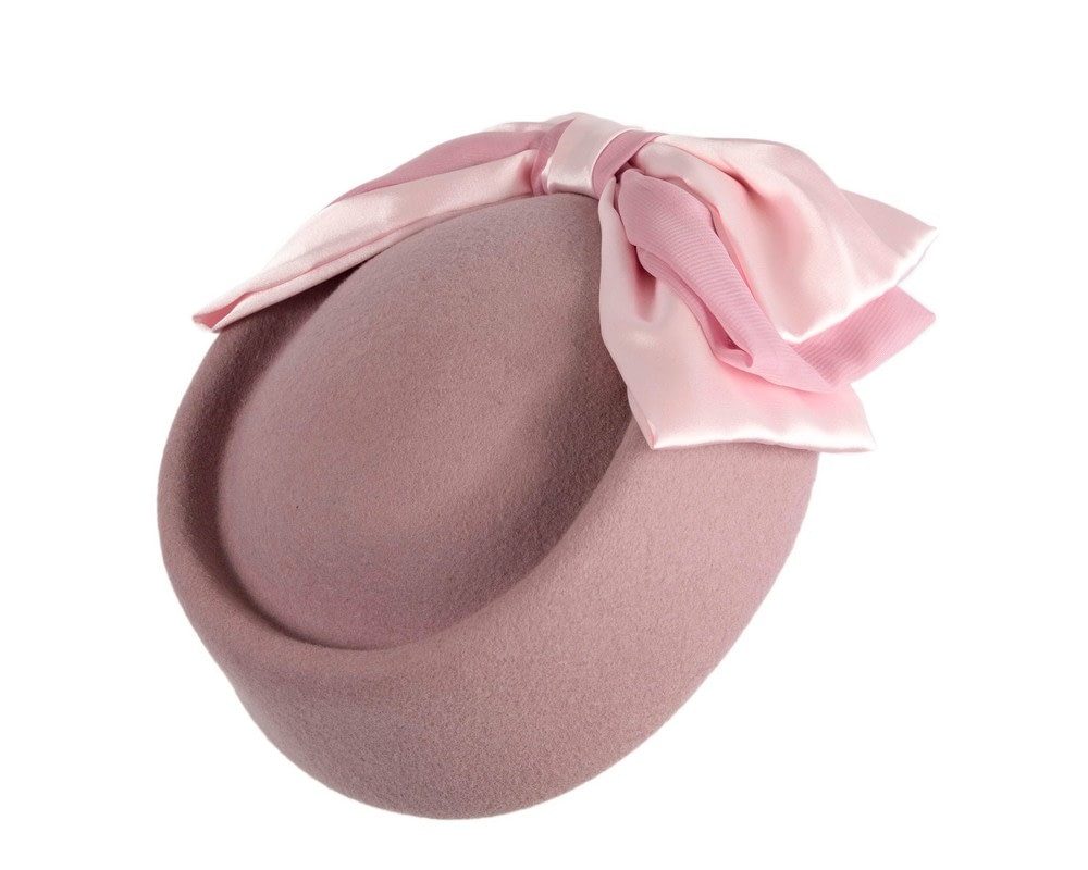 Fascinators Online - Large dusty pink felt pillbox hat by Fillies Collection