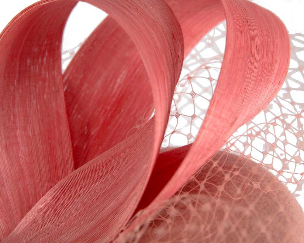 Coral pillbox fascinator with loops and face veil - Image 5