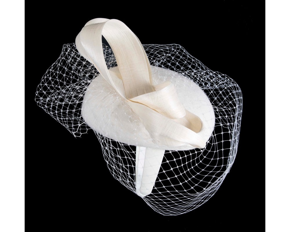 Cream pillbox fascinator with loops and face veil - Fascinators Online Cream pillbox fascinator with loops and face veil - Image 3