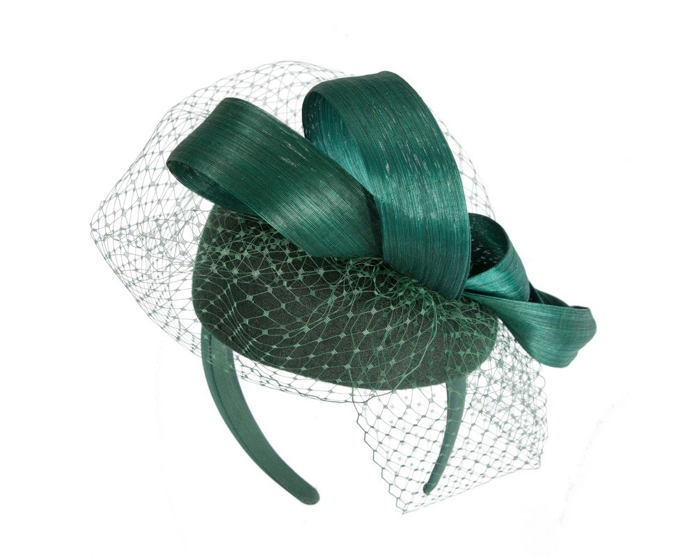Dark Green pillbox fascinator with loops and face veil - Fascinators Online Dark Green pillbox fascinator with loops and face veil - Image 6