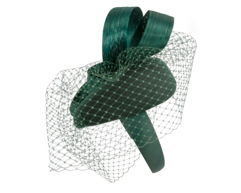 Dark Green pillbox fascinator with loops and face veil - Fascinators Online Dark Green pillbox fascinator with loops and face veil - Image 4