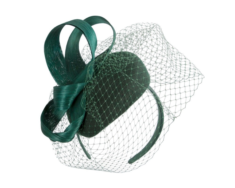 Fascinators Online - Dark Green pillbox fascinator with loops and face veil