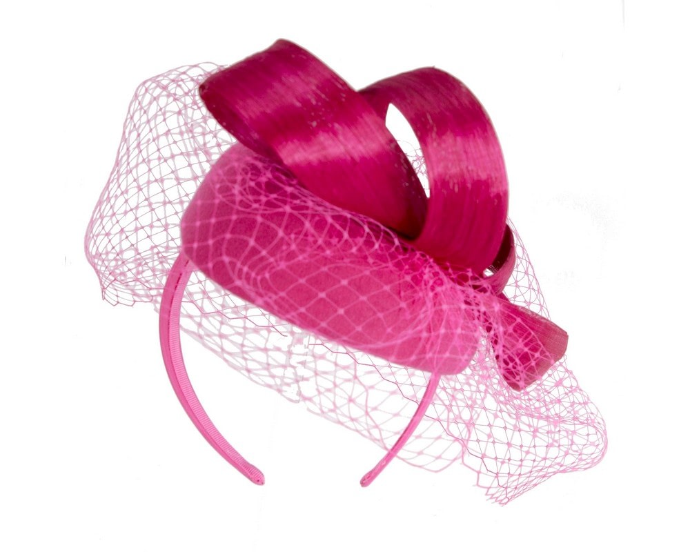 Fuchsia pillbox fascinator with loops and face veil - Fascinators Online Fuchsia pillbox fascinator with loops and face veil - Image 6