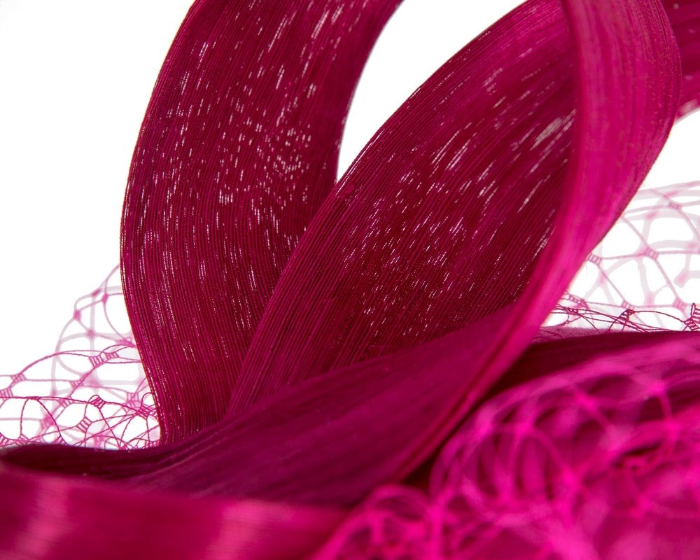Fuchsia pillbox fascinator with loops and face veil - Fascinators Online Fuchsia pillbox fascinator with loops and face veil - Image 5