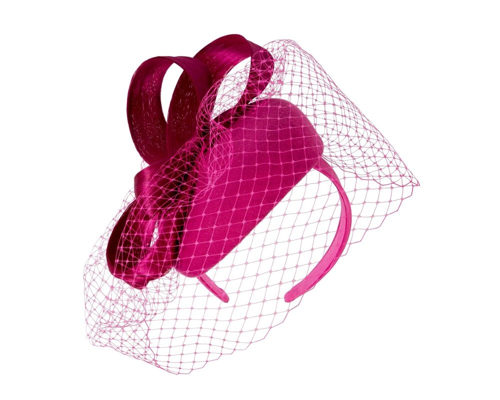 Fascinators Online - Fuchsia pillbox fascinator with loops and face veil