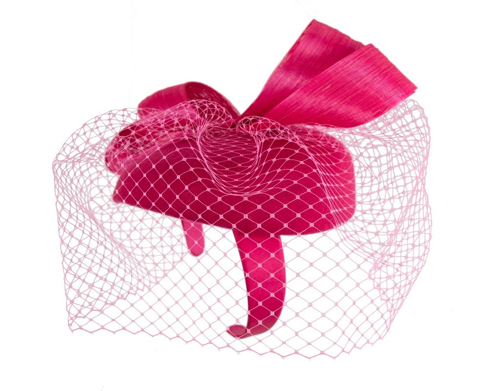 Hot pink pillbox fascinator with loops and face veil - Fascinators Online Hot pink pillbox fascinator with loops and face veil - Image 4