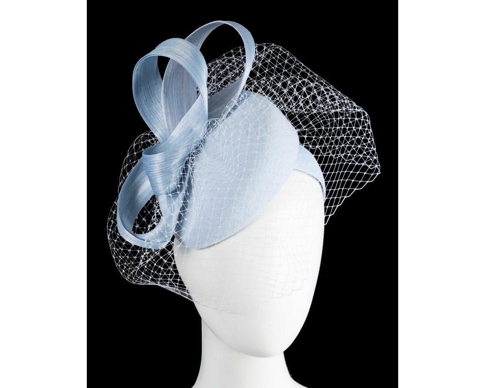 Fascinators Online - Light blue pillbox fascinator with loops and face veil