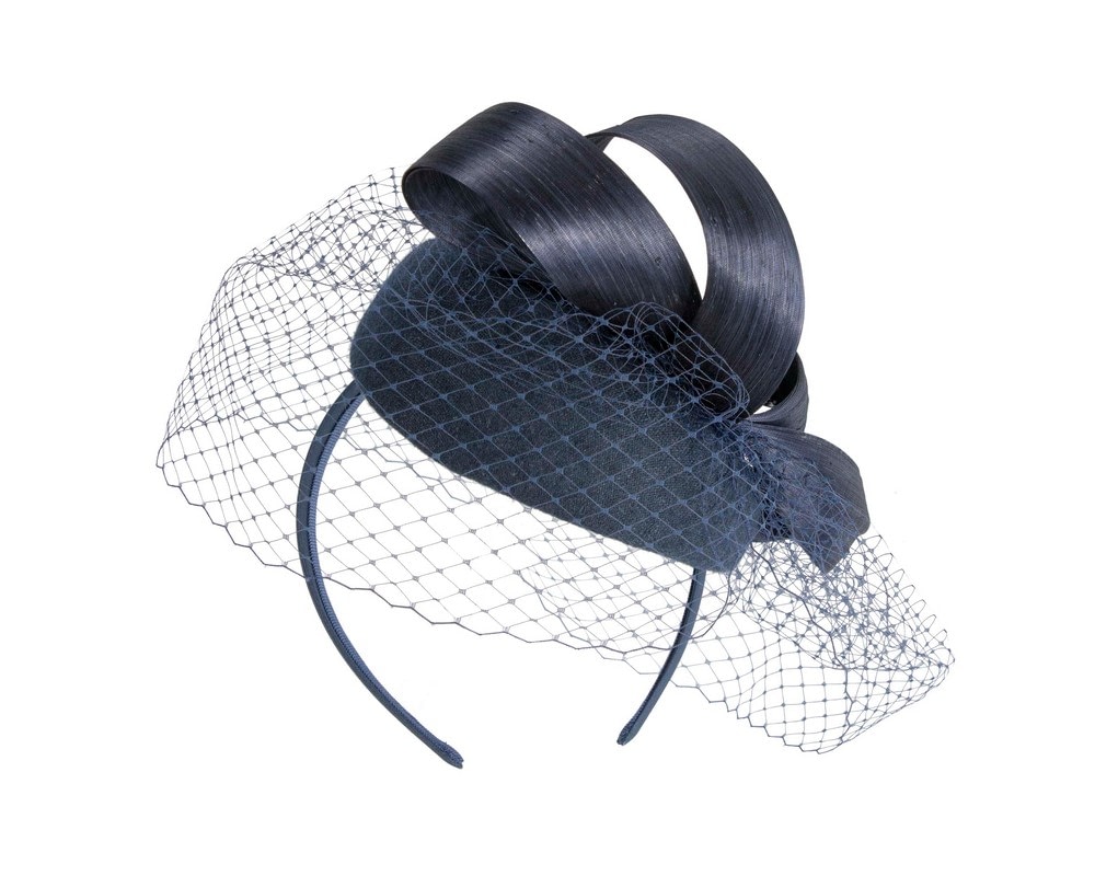 Navy pillbox fascinator with loops and face veil - Fascinators Online Navy pillbox fascinator with loops and face veil - Image 6
