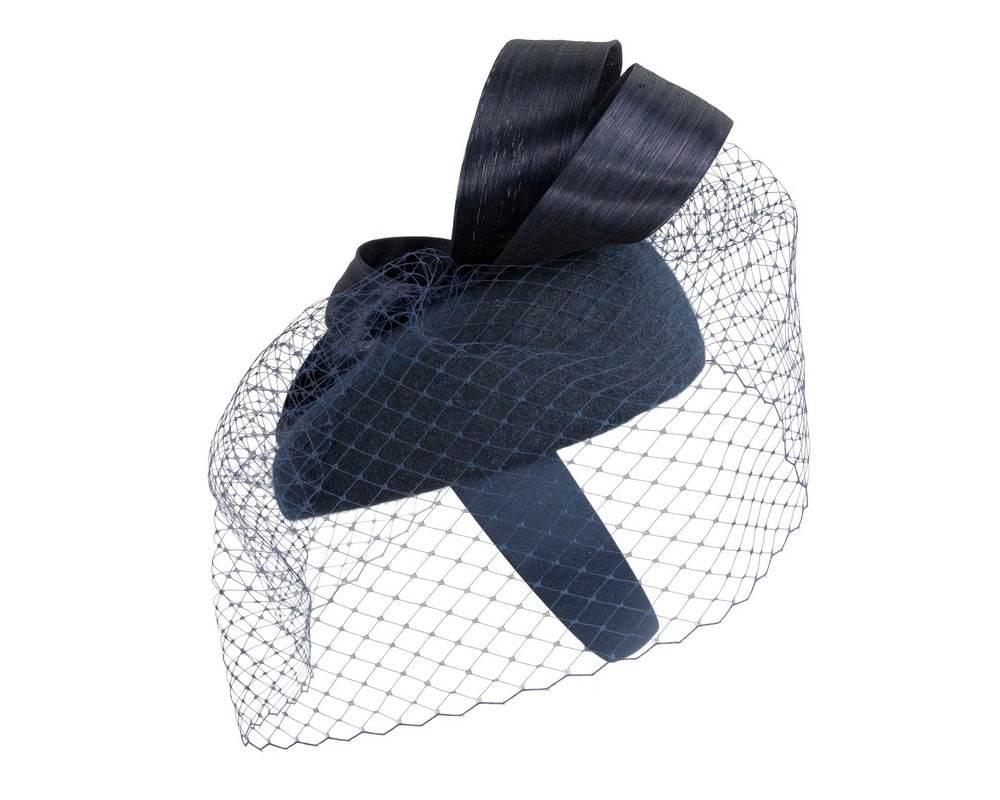 Navy pillbox fascinator with loops and face veil - Fascinators Online Navy pillbox fascinator with loops and face veil - Image 4