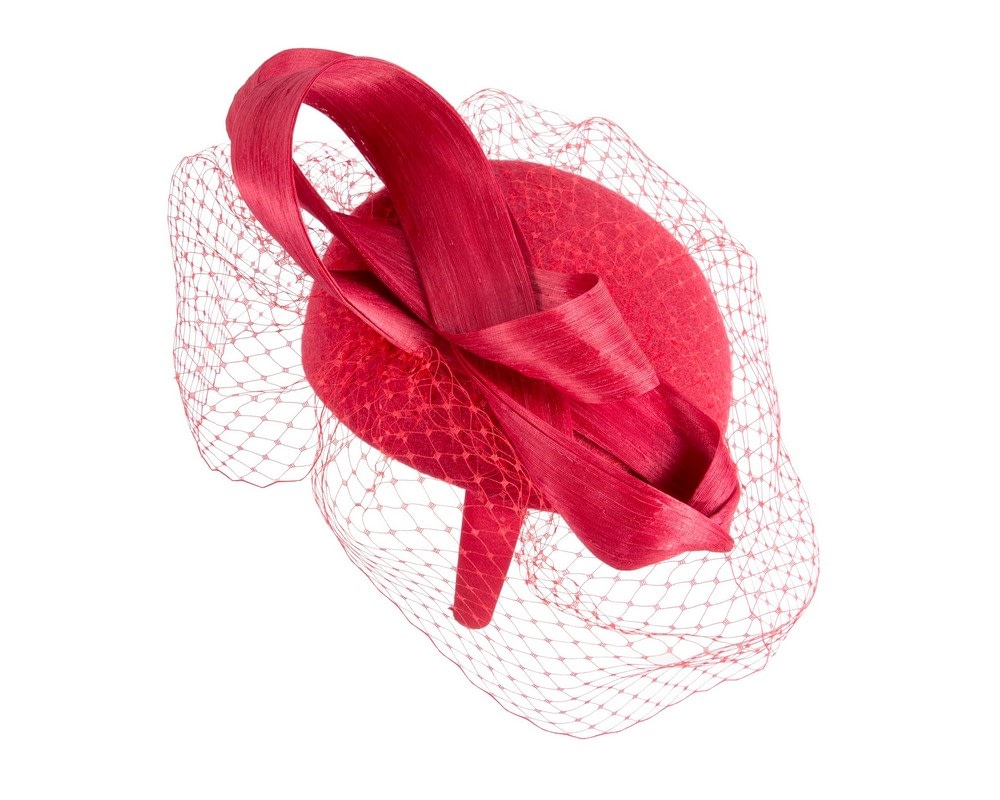 Red pillbox fascinator with loops and face veil - Fascinators Online Red pillbox fascinator with loops and face veil - Image 3