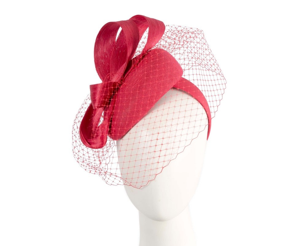 Fascinators Online - Red pillbox fascinator with loops and face veil