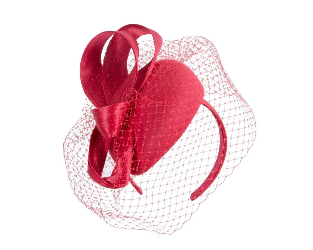 Fascinators Online - Red pillbox fascinator with loops and face veil