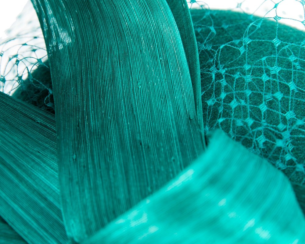 Teal Green pillbox fascinator with loops and face veil - Fascinators Online Teal Green pillbox fascinator with loops and face veil - Image 5