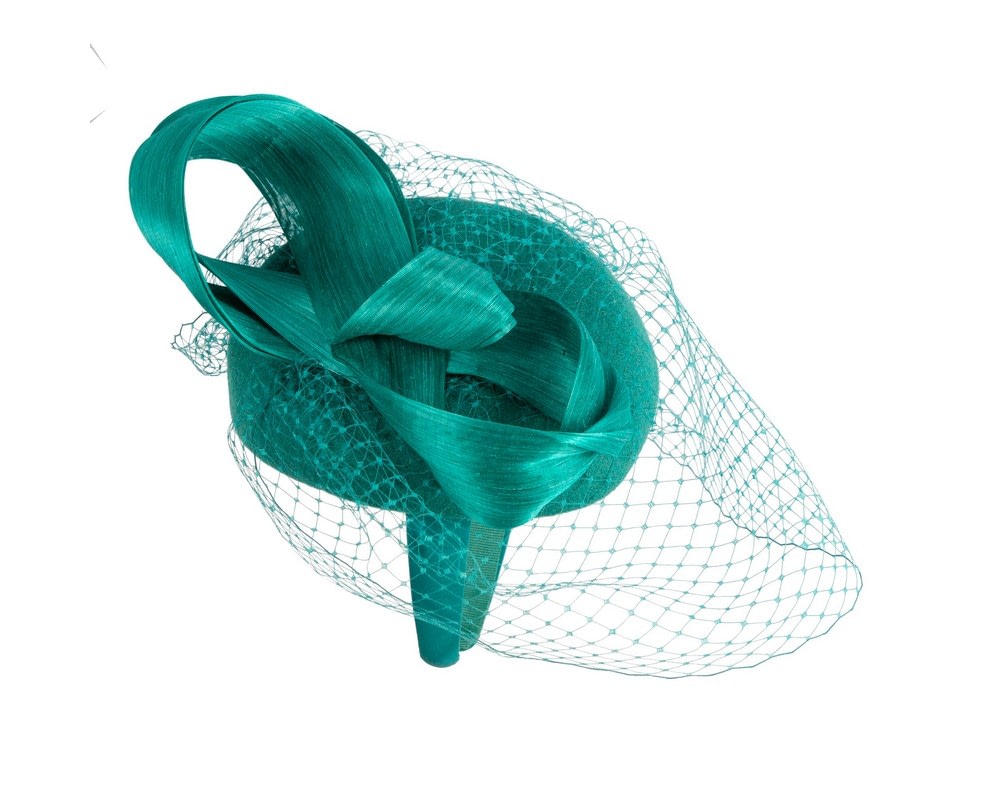 Teal Green pillbox fascinator with loops and face veil - Fascinators Online Teal Green pillbox fascinator with loops and face veil - Image 4