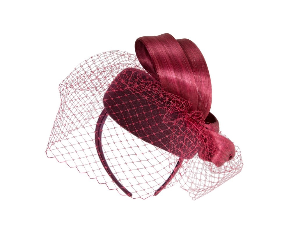 Burgundy wine pillbox fascinator with loops and face veil - Fascinators Online Burgundy wine pillbox fascinator with loops and face veil - Image 6