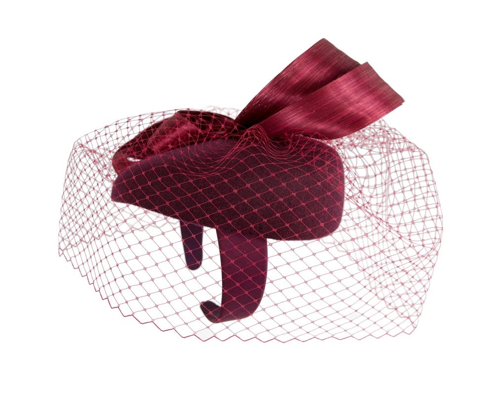 Burgundy wine pillbox fascinator with loops and face veil - Fascinators Online Burgundy wine pillbox fascinator with loops and face veil - Image 4