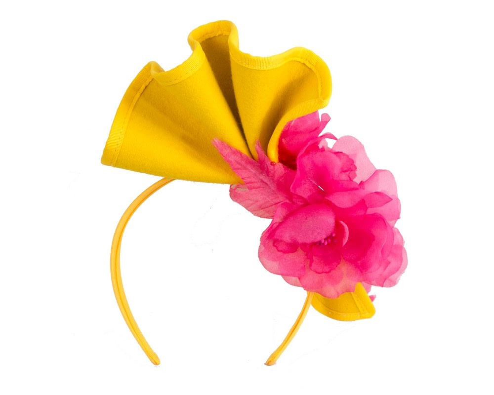 Yellow & Fuchsia Winter Racing Fascinator by Fillies Collection - Fascinators Online Yellow & Fuchsia Winter Racing Fascinator by Fillies Collection - Image 4