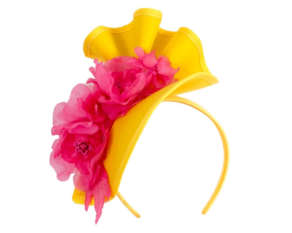 Fascinators Online - Yellow & Fuchsia Winter Racing Fascinator by Fillies Collection
