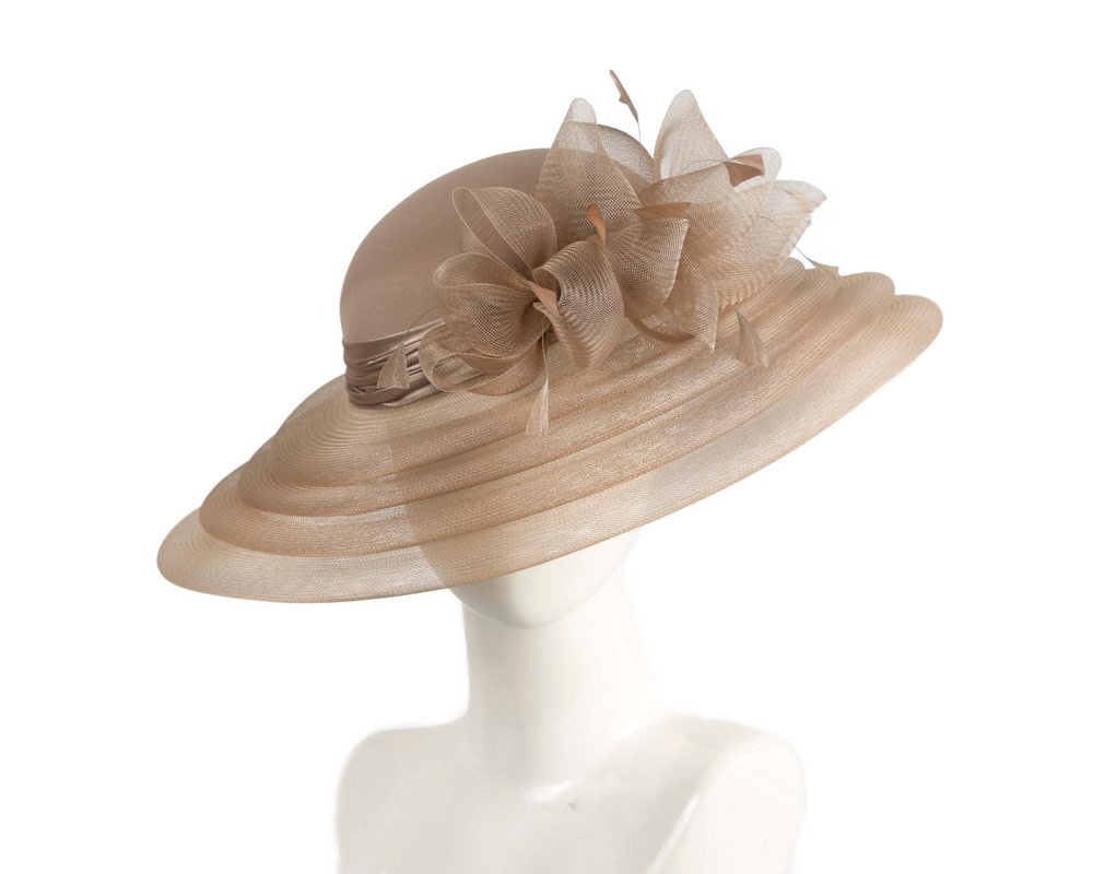 Buff custom made Mother of the Bride hat - Fascinators Online Buff custom made Mother of the Bride hat